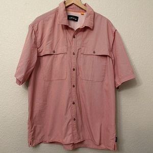 Orvis Outdoor Shirt Mens XLarge Red White Short Sleeve Button Down Breathable